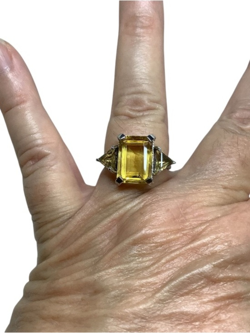 Sterling silver Yellow citrine Emerald-Cut Statement Ring